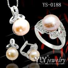 925 Sterling Silver Jewellery Set with Orange Pearl (YS-0188)